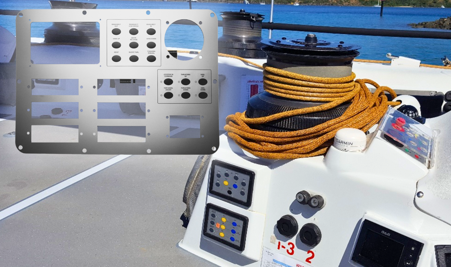 Membrane switch panels on a racing yacht deck