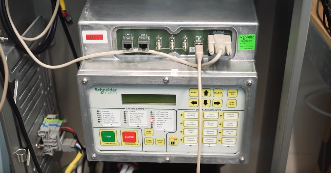 Membrane keypad and numeric control panel on an industrial protection relay mounted in a switchboard