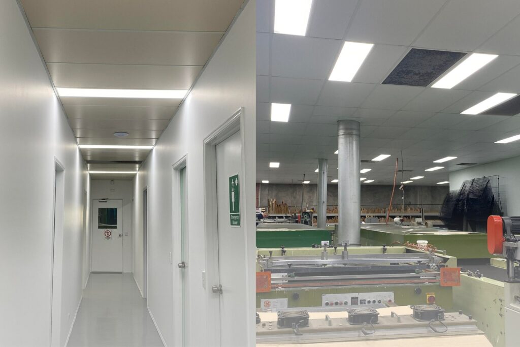 LED lighting retrofit in Reid Print Technologies' office and factory areas